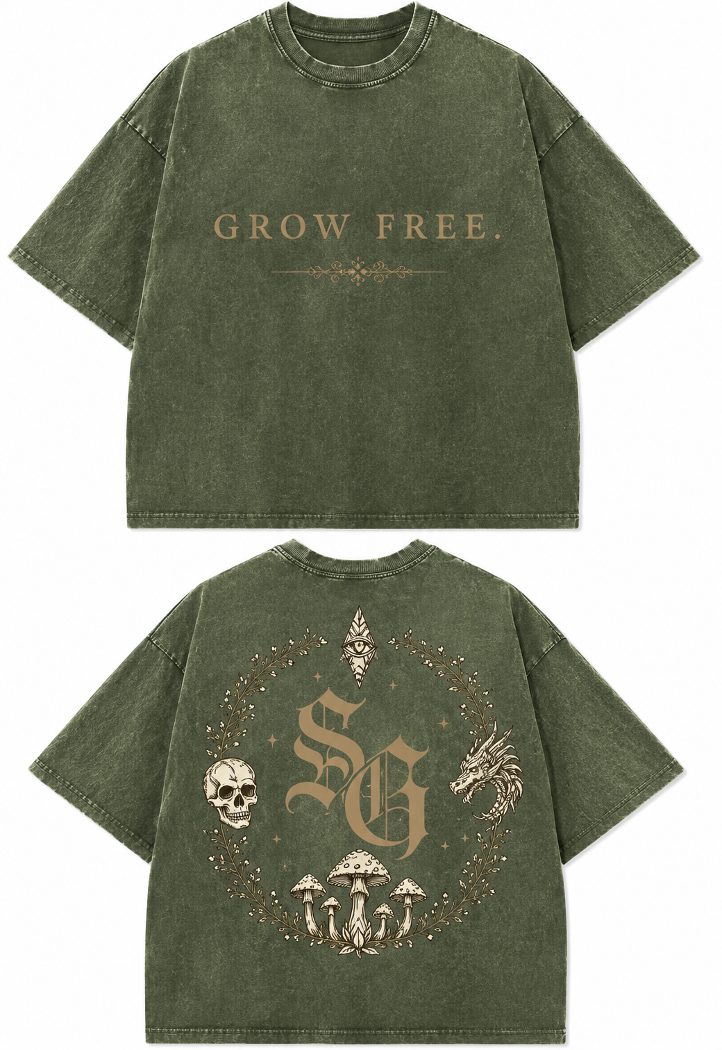 Grow Free. SG Vintage Washed Oversized Tee (Green)