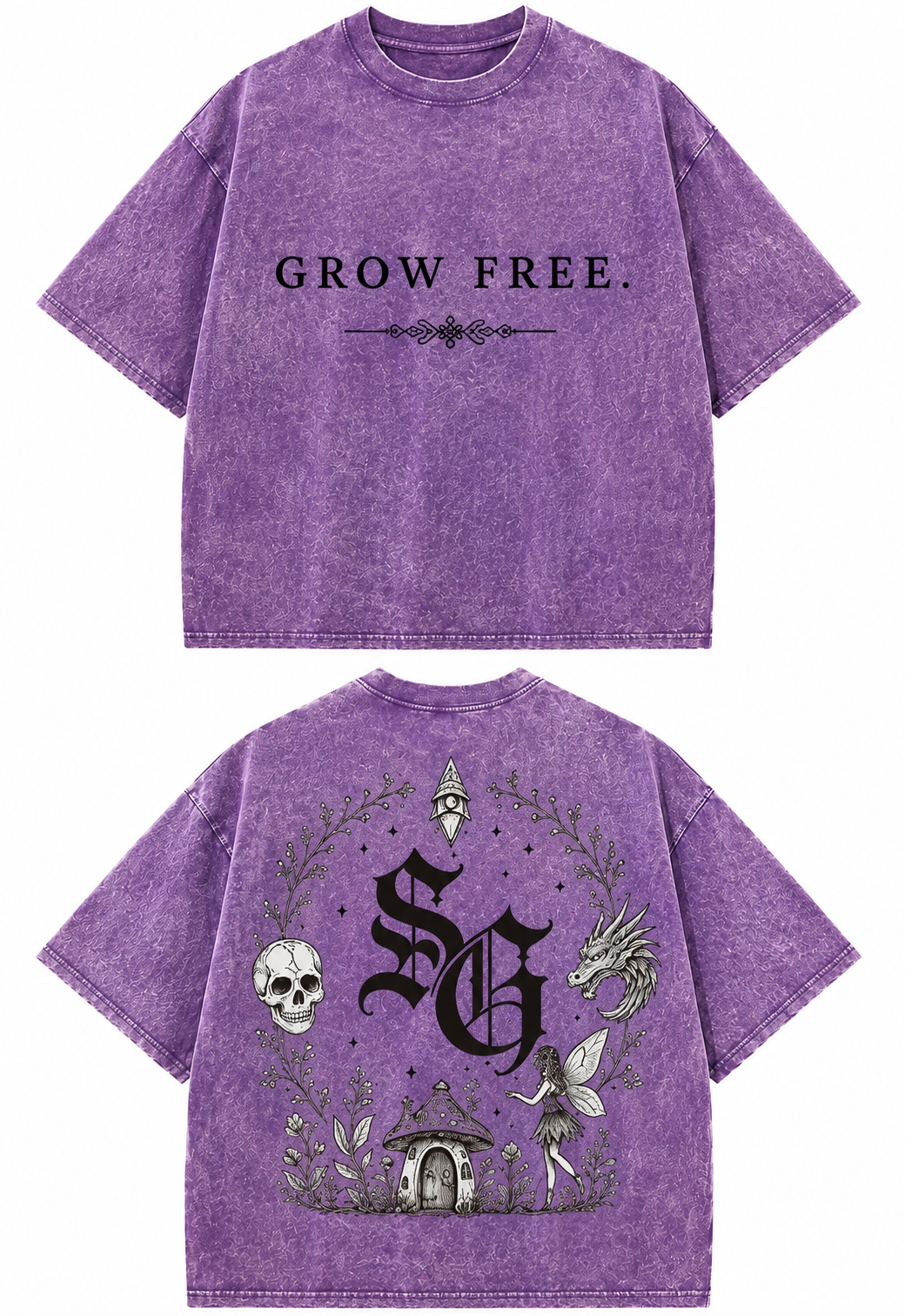 Grow Free. SG Vintage Washed Oversized Tee (Purp Fairy)